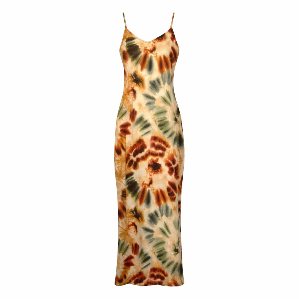 Haute Monde Maxi Slip Dress Stretch Knit Vacation Capsule Neutral Tie Dye